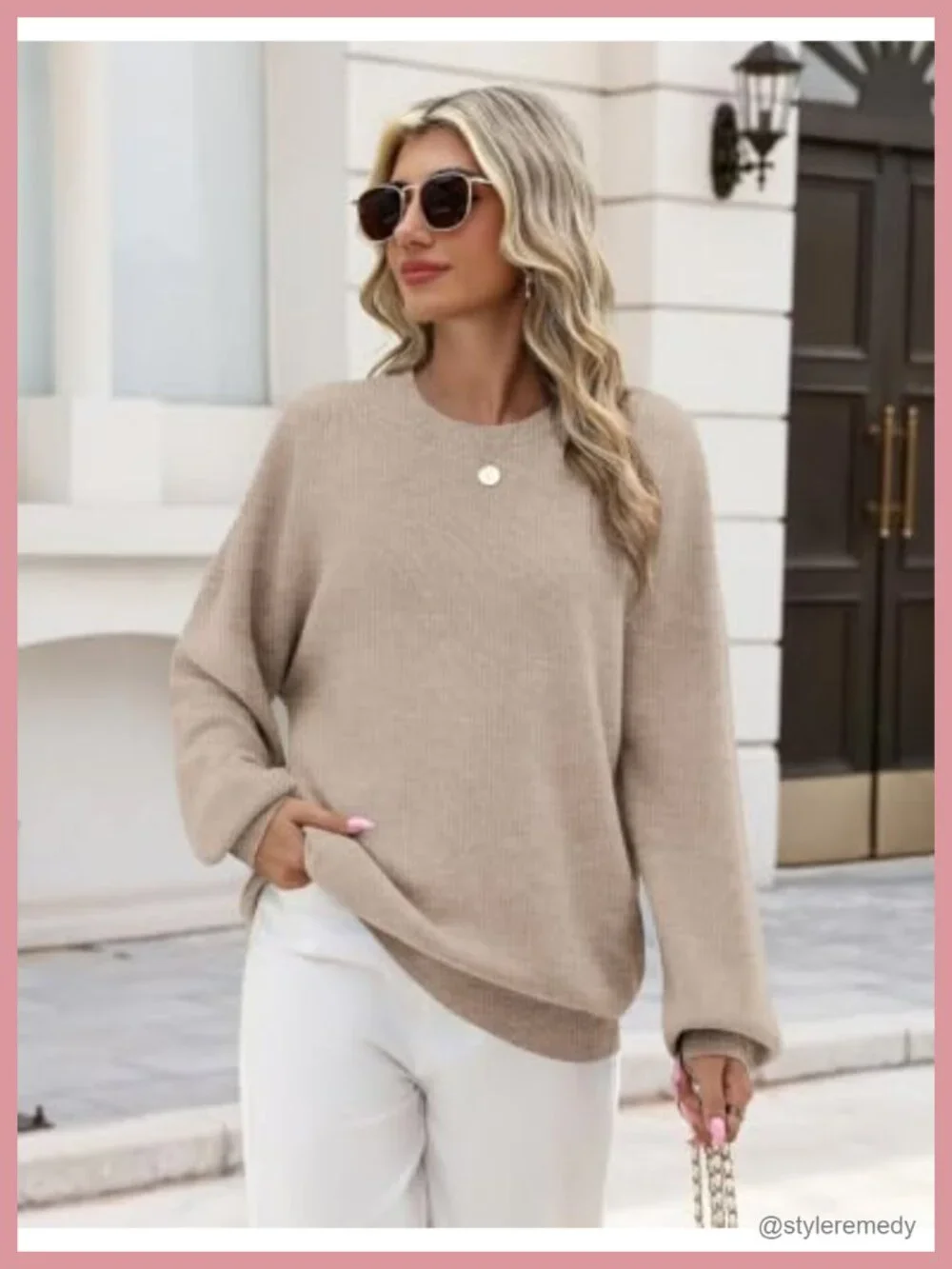 Oversized Crew Neck Pullover Sweater for Women Long Sleeve Fall Winter Knit Top
